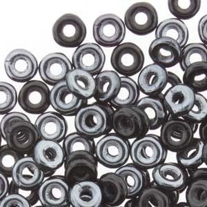 Czech Glass O-Beads Seed Beads 3.8 x 1 mm 8.1 Grams Jet 1/2 Hematite