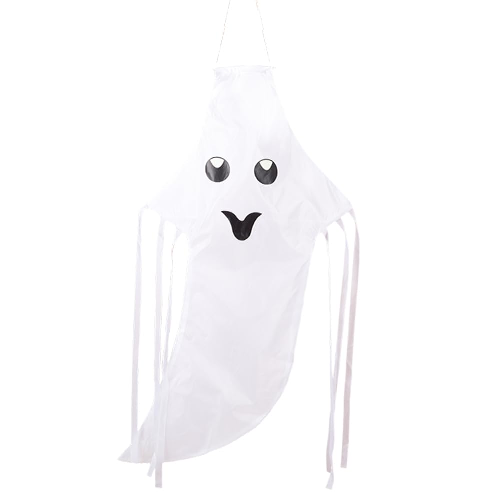 GORGECRAFT 53 Inch Halloween Windsock Flag White Ghost Polyester 3D Wind Sock Hanging Outdoor Streamer Banners Flags Decor for Home Yard Patio Garden Pathway Party Festival Decoration
