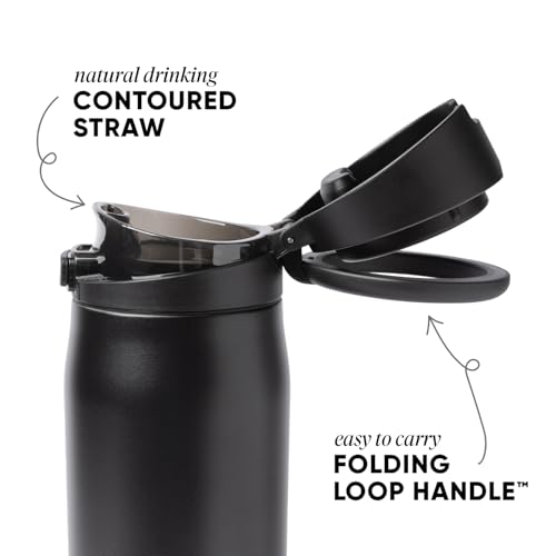 Simple Modern Mesa Loop Water Bottle with Straw | Insulated Stainless Steel Bottles Compatible with Cup Holders for Travel, Sports and School| 990ml | Midnight Black