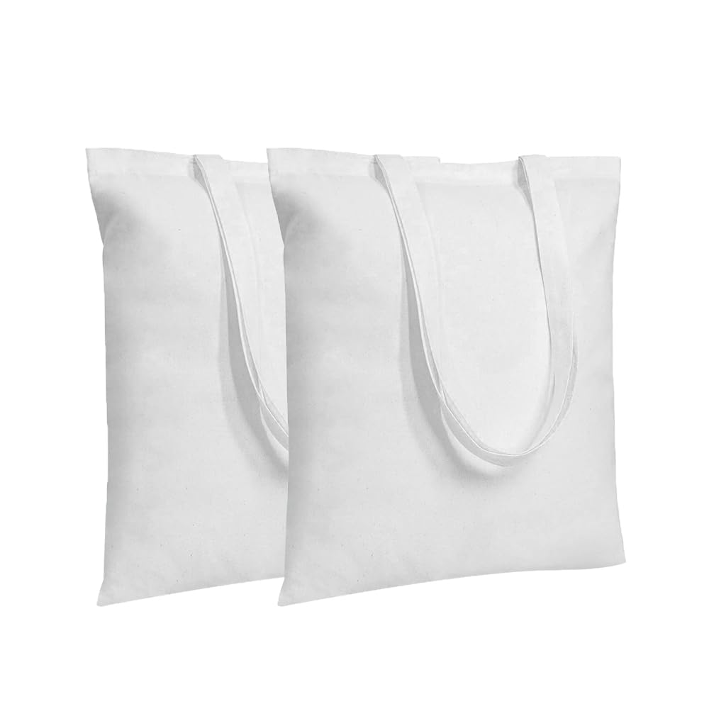 MR.R 2 Pcs Sublimation Blanks Canvas Polyester Tote Bag for Heat Press Printing, 14"x16"(White)