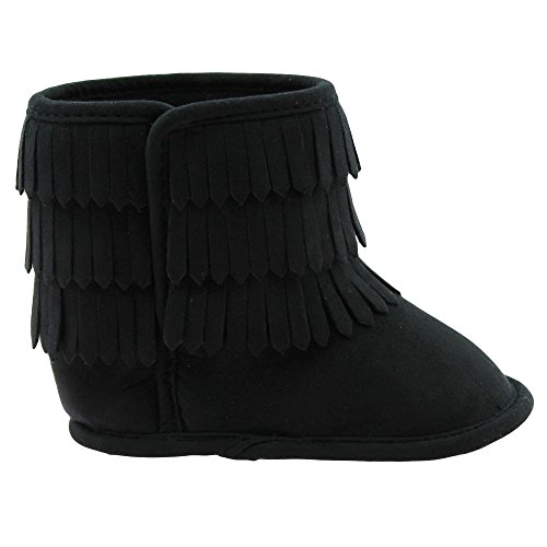 First Steps Fringe Moccasin Baby Girl Boots Microfiber Soft Sole Booties Black 4