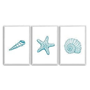 3 Piece Framed Canvas Wall Art Simple Seabed Elements Canvas Prints Home Artwork Decoration for Living Room,Bedroom - 16"x24"x3 Panels