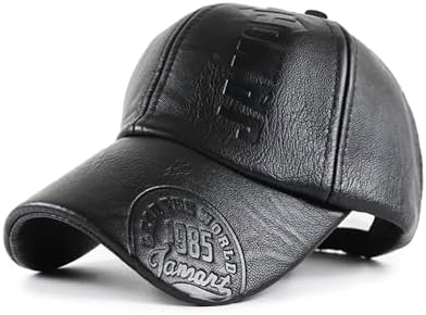 Unisex Leather Baseball Cap, Men Adjustable Structured PU Classic