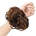 REECHO Messy Bun Hair Piece, 2PCS Tousled Updo Hair Bun Extensions Hair Scrunchies Curly Wavy Ponytail Hairpieces Hair Accessories for Women Girls - Dark Brown with Strawberry Blonde Highlights