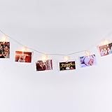 LED Photo Display String Lights with Timer Automatically ON/OFF Warm White 15ft/4.5m for Hanging Pictures Photos Cards and Notes Battery Powered Photo Banner Wall Decor Essential with Mini Clothespins