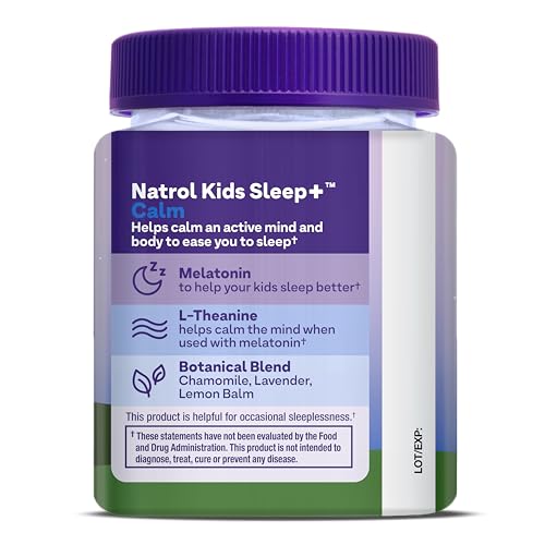 NATROL KIDS SLEEP+ CALM, MELATONIN AND L-THEANINE, SUPPLEMENT FOR RESTFUL SLEEP AND CALMING, SLEEP GUMMIES FOR KIDS, 60 STRAWBERRY-FLAVORED MELATONIN GUMMIES, 60 DAY SUPPLY