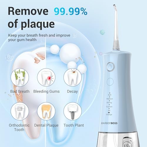 Irrigador oral, fio dentário elétrico sem fios, 5 modos de pressão, IPX8 impermeável, irrigador oral portátil para cuidados gengivais (Pastel Blue)