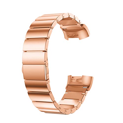 MoreToys Compatible Fitbit Charge 3 Band, Stainless Steel Replacement Accessory Sport Wristband Watch Strap Bracelet Fitbit Charge 3 Fitness Tracker (Rose Gold)