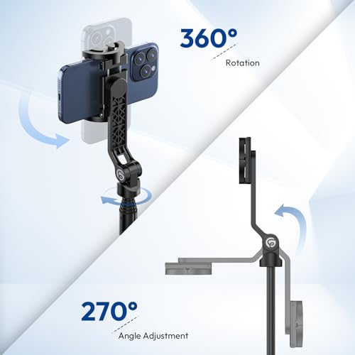 ULANZI TT88 Magnetic Tripod for iPhone, 57" Extendable Selfie Stick with Remote, 2-in-1 Phone Clip & Dual Cold Shoe Mounts-Lightweight Phone Tripod Stand for Vlogging, Travel, Video Recording (Black)