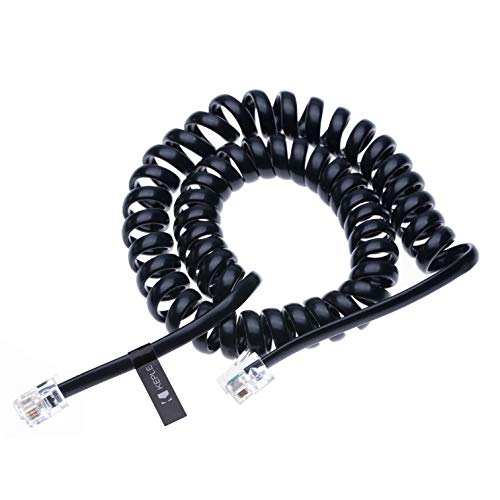 Keple RJ10 Telephone Phone Cable Lead Curly Spring Coiled Spiral Handset Wire 5 Meter / 16.4 Feet Compatible with Landline/IP Phones BT, AT&T, Cisco, NEC, ROLM, ITT, TI (Black)