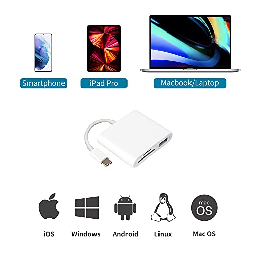 USB C to SD Card Reader with USB 3.0 Thunderbolt to Micro SD TF Card