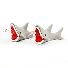 Taken Earrings Handcraft Polymer Clay Cute Shark Biting Ears Stud Color Grey (One pair）