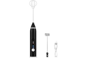 DCTIMES Milk Frother, USB Rechargeable, 3-Speed Adjustable, Handheld Electric Foam Maker with 2 Stainless Whisks, Mini Blende