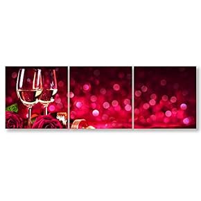 3 Piece Canvas Wall Art-Romantic Red Wine-Canvas Prints Home Artwork Decoration for Living Room,Bedroom - 12"x12"x3 Panels