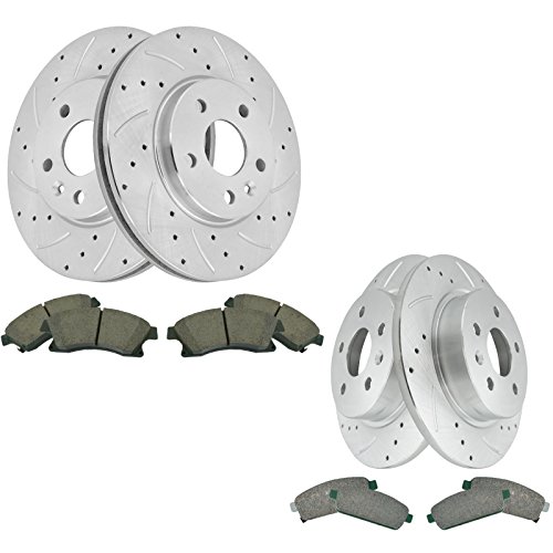 Performance Brake Rotor Drilled Slotted Coated & Ceramic Pad Front & Rear Kit