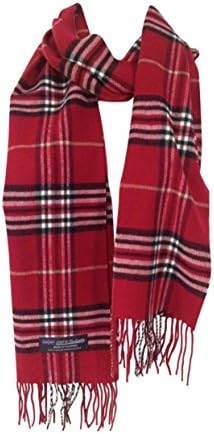 100% Cashmere Plaid Scarf, Super Soft - Dark Red
