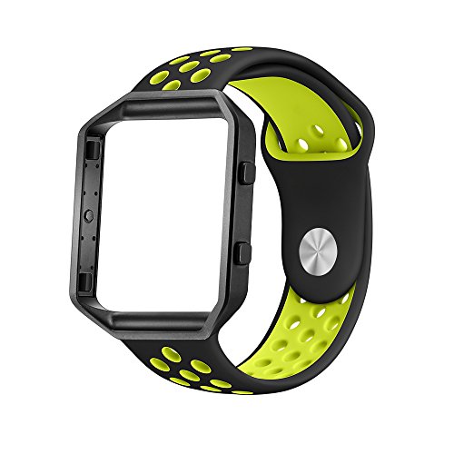 LoveBlue for Fitbit Blaze Band,Fitbit Blaze Sports Silicone Bracelet Strap Wristband Replacement Band Watchband with Frame for Fitbit Blaze (Black&Yellow+Black Frame-Large)
