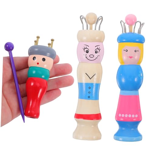 HOODANCOS 3pcs Wooden Weaving Tool Set DIY Yarn Knitting Doll Spool for Beginners Creative Craft Kit for Artistic Development and Fun Knitting Projects Random Color