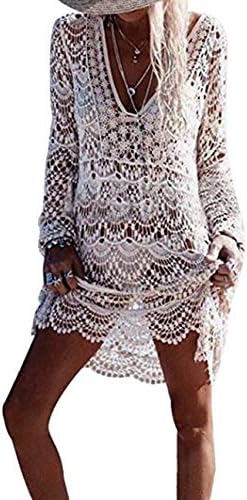ALLRoad Women Beachwear Bikini Cover Up Swimwear Swimsuit Hollow Out V Neck Knit Beach Bathing Cover Ups Dress for Ladies