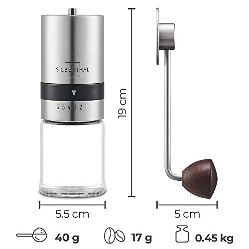 SILBERTHAL Kaffeemühle Manuell Kegelmahlwerk - Verstellbarer Mahlgrad - Handmühle aus Edelstahl und Glas - Ersatzglas – Bild 8