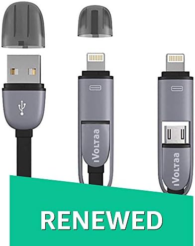 (Renewed) iVoltaa 2 in 1 Micro USB Cable with Lightning Adapter for iPhone - 3.3 Feet (1 Meter) - Black