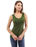 PattyBoutik Women's Crochet Lace Inset Tank Top (Olive Green M)
