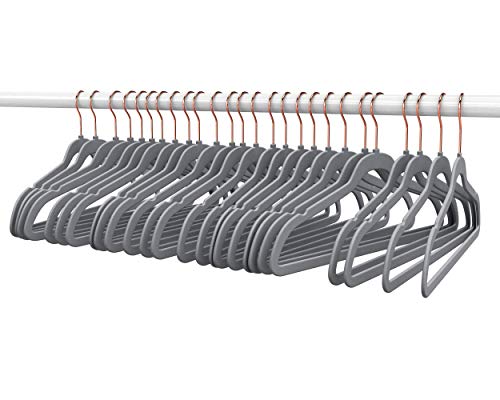 Premium Quality Velvet Hanger (Set of 50) - Ultra -Thin No Slip Velvet Suit Hangers - Swivel Rose Gold Hooks, Stronger Than Standard Velvet Hangers - Space Saving Valvet Hanger (50, Grey)