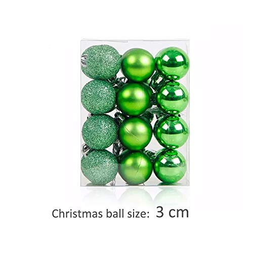 TangTanger Christmas Ball Assorted Pendant Shatterproof Ball Ornament Set Seasonal Holiday Wedding Party Decorations(24 pcs, 3 cm) (Green)