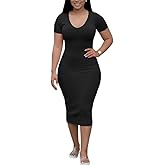 TOPSRANI Women Sexy Midi Dress Bodycon Casual Sleeveless Basic Ruched Tank Summer Club Party Dresses