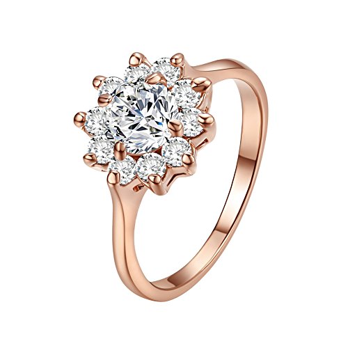 Yoursfs Women Flower Statement Rings Prong Wedding Jewelry Rings for Bridal 18K Rose Gold Plated CZ Rings Valentine's Gift