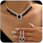 fxmimior Boho Fashion Prom Shinny Luxury Black Rhinestones Choker Necklace Earrings Set Sexy Body Chain Choker Necklace Dainty Black Halloween Christmas Necklace for Women