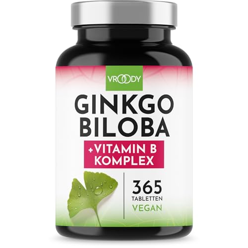 Ginkgo Biloba 6000mg pro Tablette, 365 Stück - Preis-Leistungs-Sieger + B-Vitamin Power Komplex, ohne Zusätze, Laborgeprüft, made in Austria, Vitamin
