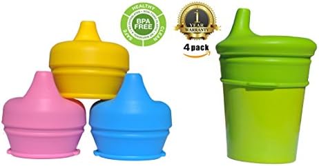 Silicone Sippy Lids (4 Pack) Make Any Cup a Sippy Cup – Spill Proof (Pink, Yellow, Green, Blue)