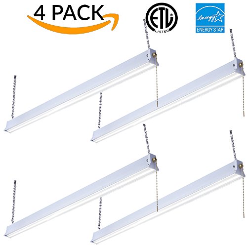 Sunco Lighting 4 PACK – ENERGY STAR, ETL – 4ft 30W LED Utility Single Strip Shop Light, 3000lm 120W Equivalent, Double Integrated LED Fixture, Ceiling Light, Garage, Clear Lens (5000K – Daylight)