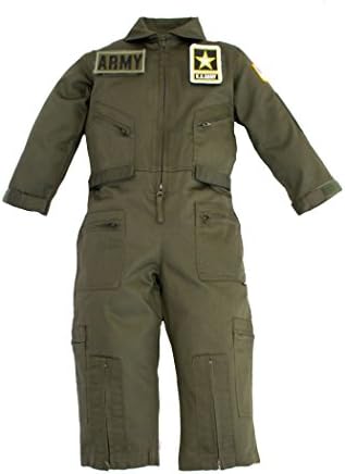 Kids Military Pilot Airman OD Green Flight Suit US Army Patches Small 3-4