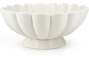 Accessoryway 8" White Fluted Scalloped Decorative Bowls -Moderate Ceramic Fruit Bowl for Kitchen Counter, Elegant Wavy Edge Centerpiece Bowls for Home Decor, Perfect for Housewarming &Wedding Gift