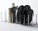brightmaison Kitchen Pot Lid Organizer Holder - Adjustable Length Stainless Steel - Pan Plate Bakeware Cook Book Holder - Accordion Style Cabinet Rack Organizer Display, 8 sectional