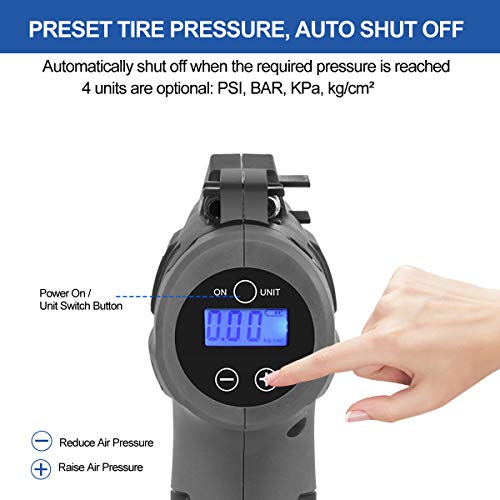 Portable Tire Inflator Air Compressor, 20V Cordless Car Tire Pump with Digital Pressure Gauge and 12V Car Charger, Rechargeable Air Pump for Automobile, Motorcycles, Bicycles, Swim Rings and Balls