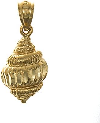 14k Yellow Gold Nautical Charm Pendant, Small 2D Banded Tulip Conch Sea Shell