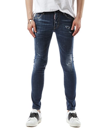 Wiberlux Dsquared2 Men's Blue Logo Patch Distressed Skater Fit Jeans 46 Blue