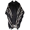 Gamboa – 100% Alpaca – Echte Poncho – Hooded – Zwart met bruine lijnen