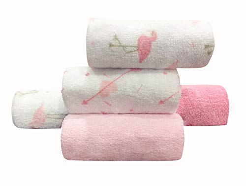 Softan Baby Hooded Towel Bath Towel and Washcloths, Extra Soft and Ultra Absorbent, 5+1 Gift Pack for Newborn and Infants, Flamingos