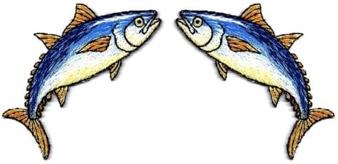 DKAORU TUNA FISH - SET OF 2 - FULLY EMBROIDERED IRON ON PATCH - RIGHT &amp; LEFT Happy crafting