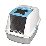 Catit Hooded Cat Litter Pan, White/Blue