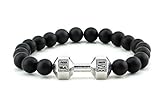 Natural Onyx Gemstone Bead Fitness Fit Life Dumbbell Stretchable Bracelet Fits All Men Women