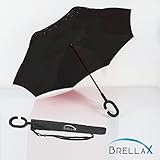 Brellax Inside Out Umbrella by Inverted Umbrella - Windproof Double Layer Reversible Umbrella - Foldable, Practical and Easy to Use - Ideal for UV and Rain Protection - with Hands Free Handle