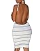 Cfanny Women's Spaghetti Strap Stripes Open Back Bodycon Dress,White,Medium