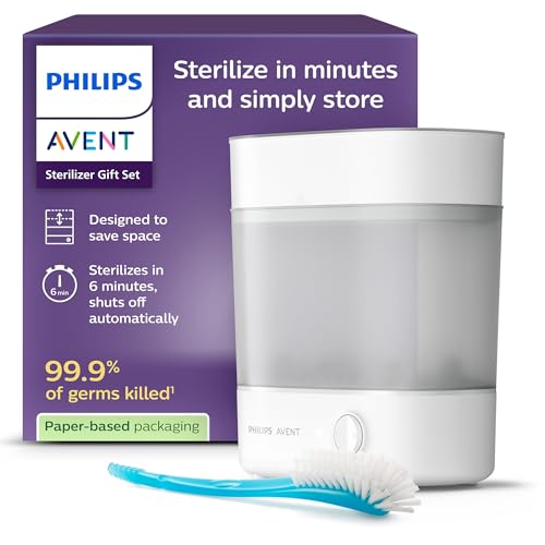 Philips Avent Sterilisator Geschenkset – Elektrischer Dampfsterilisator mit Flaschenbürste und Sauger, einfache Reinigung und Sterilisation von Flaschen, Milchpumpe, SCF291/30