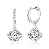 Mia Sarine Womens Cubic Zirconia Drop Dangle Huggie Bridal Earrings in Rhodium over Sterling Silver