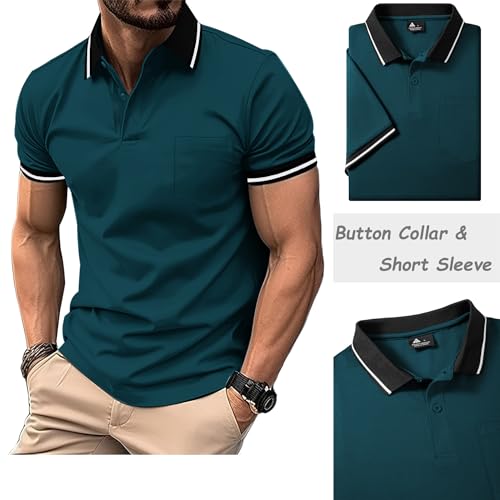 JACKETOWN 5 Pack Men's Polo Shirts Short Sleeve Lightweight Breathable Tennis Adult Polo Shirts Collared